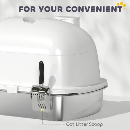 Enclosed Stainless Steel Litter Box, Metal Cat Litter Box with Scoop, Deodorizer Bag, Handle, Easy to Clean