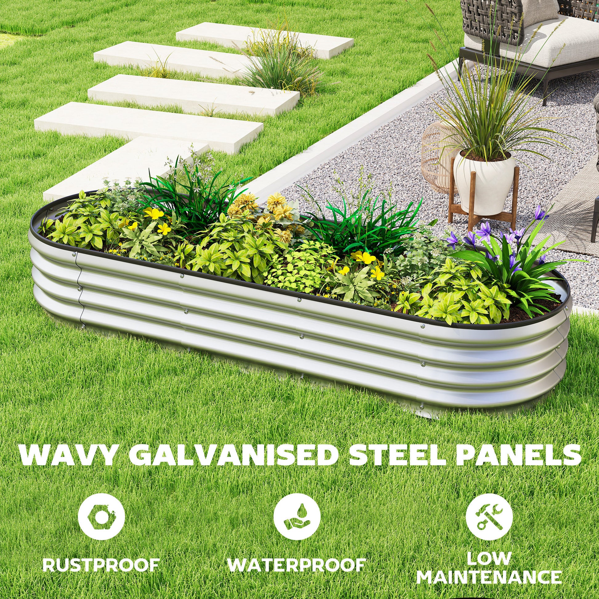 Galvanized Raised Garden Bed, 6 x 2 x 1 Modular Metal Garden Beds with Rubber Strip Edging, Heavy-Duty Outdoor Planter B