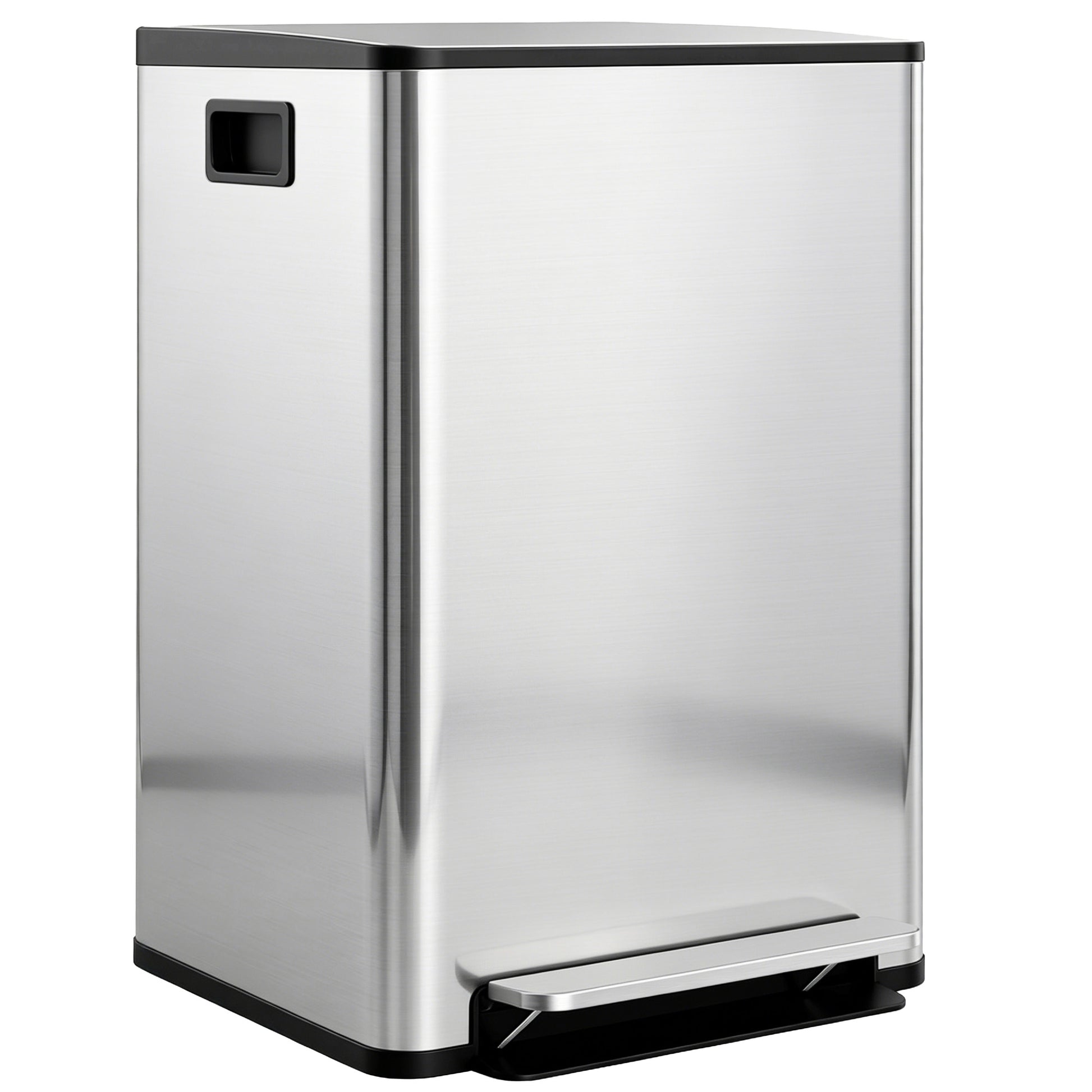 2 x 30L / 7.9 Gallon Dual Trash Can with Removable Inner Buckets and Handles for Kitchen, Office, Bathroom, Silver