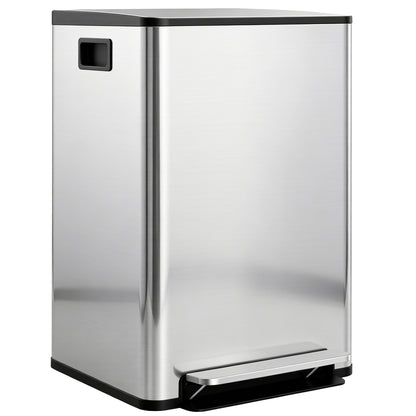 2 x 30L / 7.9 Gallon Dual Trash Can with Removable Inner Buckets and Handles for Kitchen, Office, Bathroom, Silver