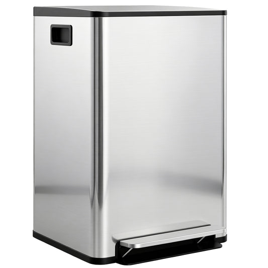 2 x 30L / 7.9 Gallon Dual Trash Can with Removable Inner Buckets and Handles for Kitchen, Office, Bathroom, Silver