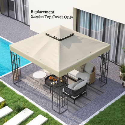 10' x 10' Gazebo Canopy Replacement Cover, 2-Tier Garden Gazebo Roof Replacement, UPF30+, TOP COVER ONLY, Cream White