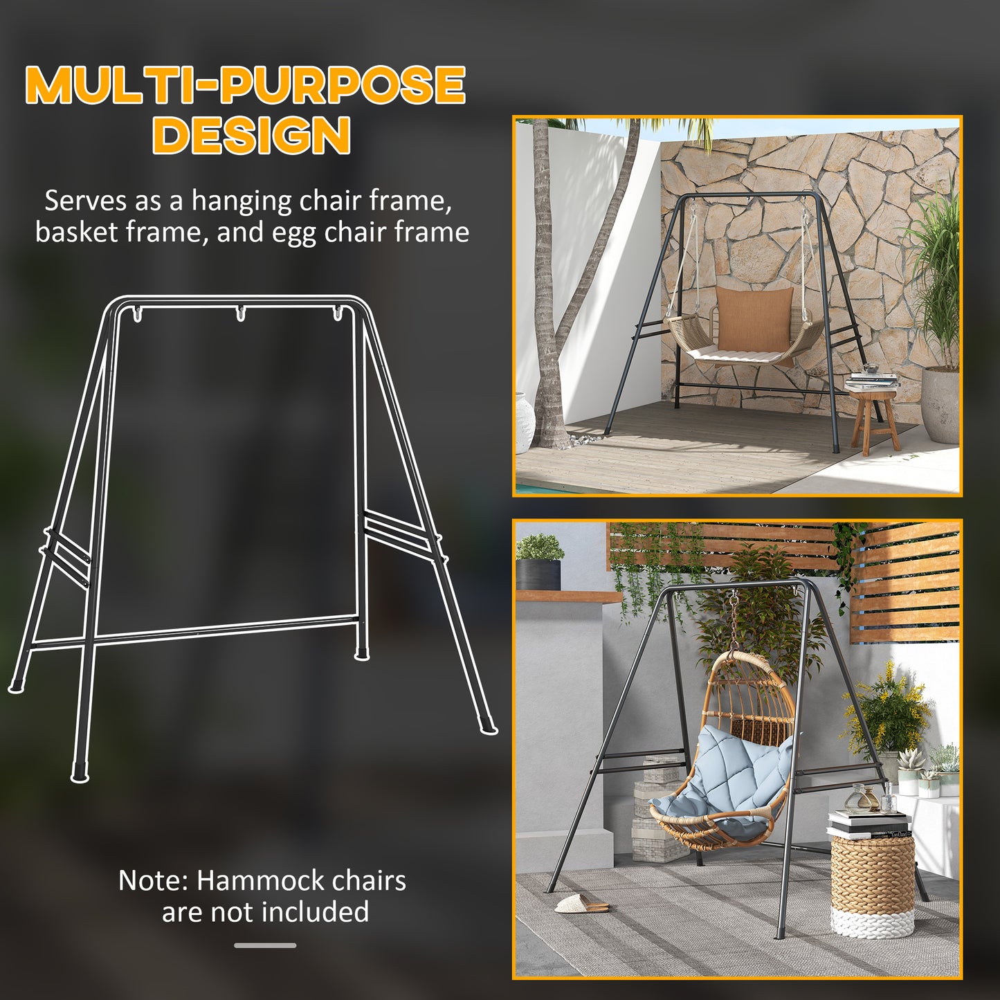 Hammock Chair Stand, Hanging Heavy Duty Metal Frame Hammock Stand for Hanging Hammock Air Porch Swing Chair, Egg Cahir, 