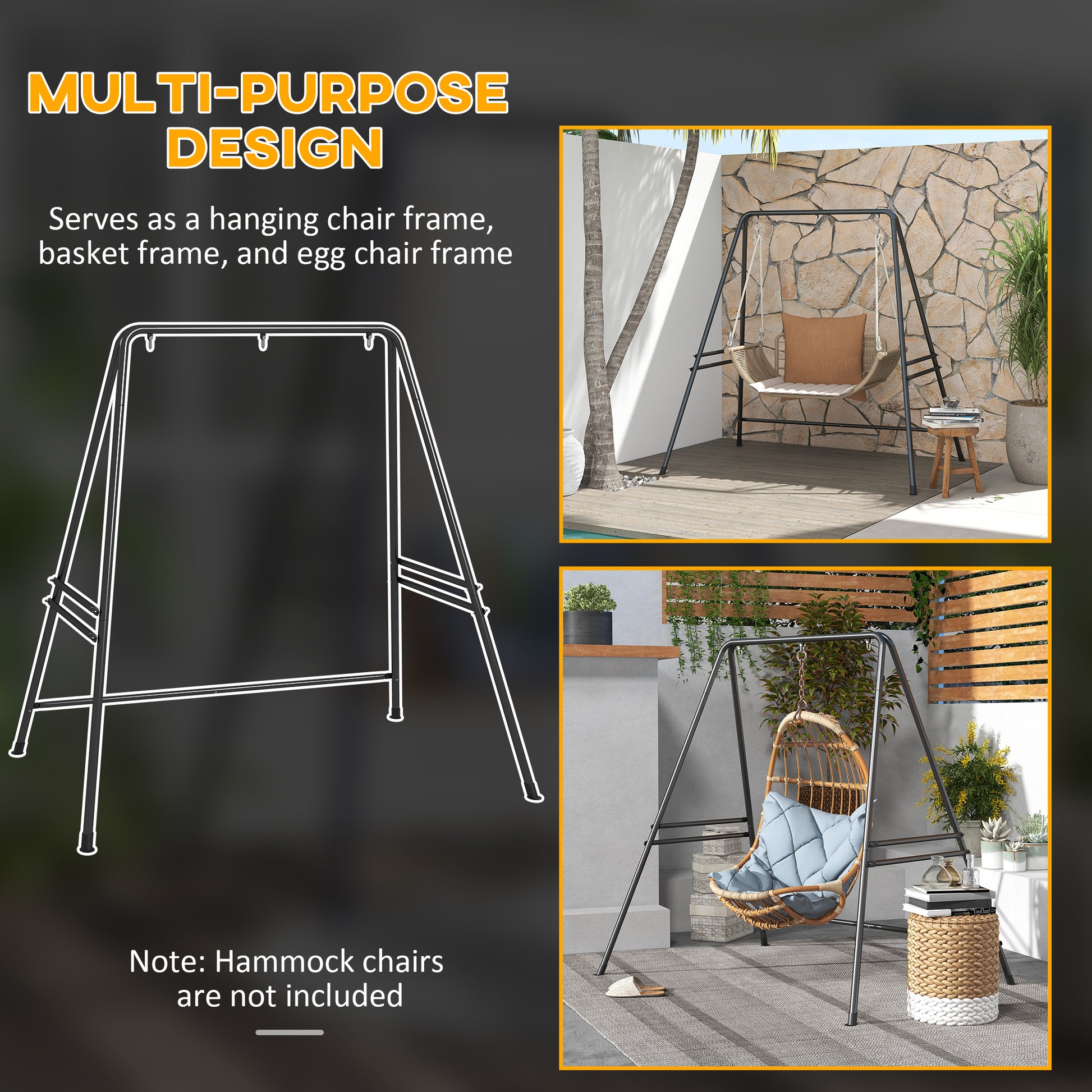 Hammock Chair Stand, Hanging Heavy Duty Metal Frame Hammock Stand for Hanging Hammock Air Porch Swing Chair, Egg Cahir, 