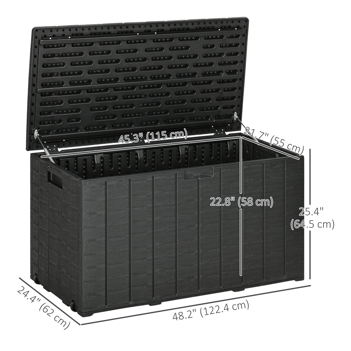 81 Gallon Garden Storage Box, Waterproof  Double Wall Storage Container with Wheels and Handles, Black