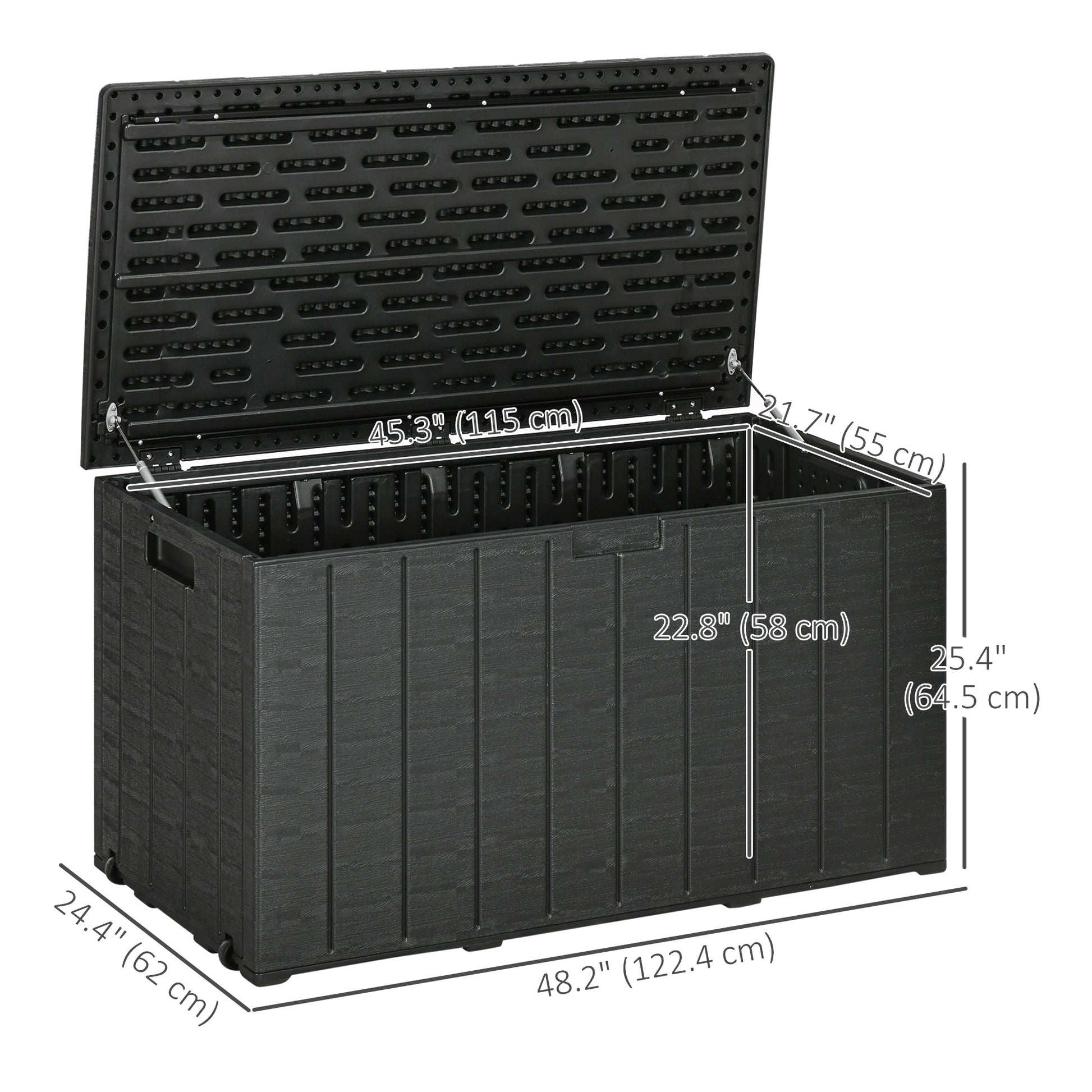 81 Gallon Garden Storage Box, Waterproof  Double Wall Storage Container with Wheels and Handles, Black