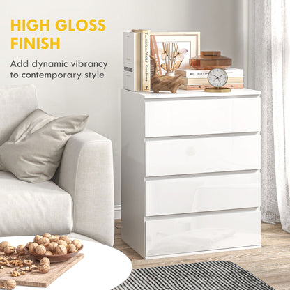 4 Drawer Cabinet, High Gloss Drawer Chest for Bedroom, Chest of Drawers with Metal Runners and Groove Handles, White