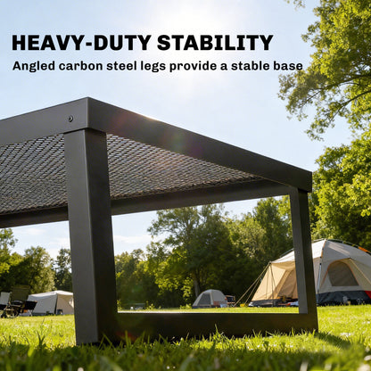 Folding Campfire Grill, 36" x 18" Heavy Duty Carbon Steel Grill Grate with Folding Legs, Black