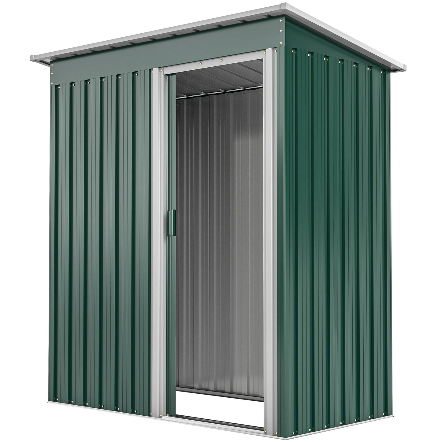 5 x 3 FT Outdoor Storage Shed with Sliding Door and Sloped Roof, Steel Frame Garden Shed Tool Equipment, Green