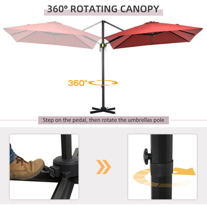 8' x 8' Square Patio Hanging Offset Umbrella with 360° Rotation, Aluminum Outdoor Cantilever Parasol with Crank & Tilt, 