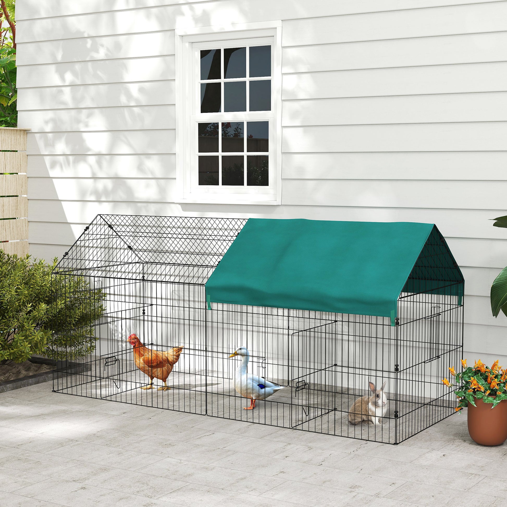 87" Small Animal Cage with Roof, Indoor/Outdoor Use,  for Chicken, Rabbits, Chinchillas, Green
