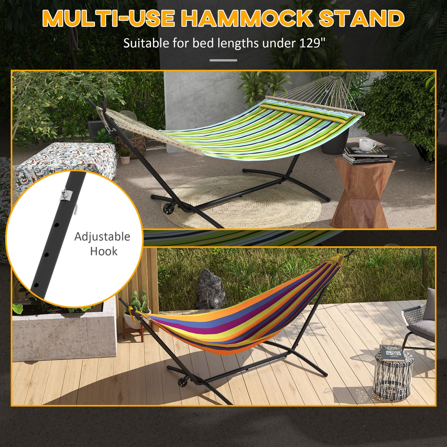 9.5ft Hammock Stand Only, Portable Hammock with Wheels, Adjustable Hammock Net Stand, for String-style, Brazilian-style,