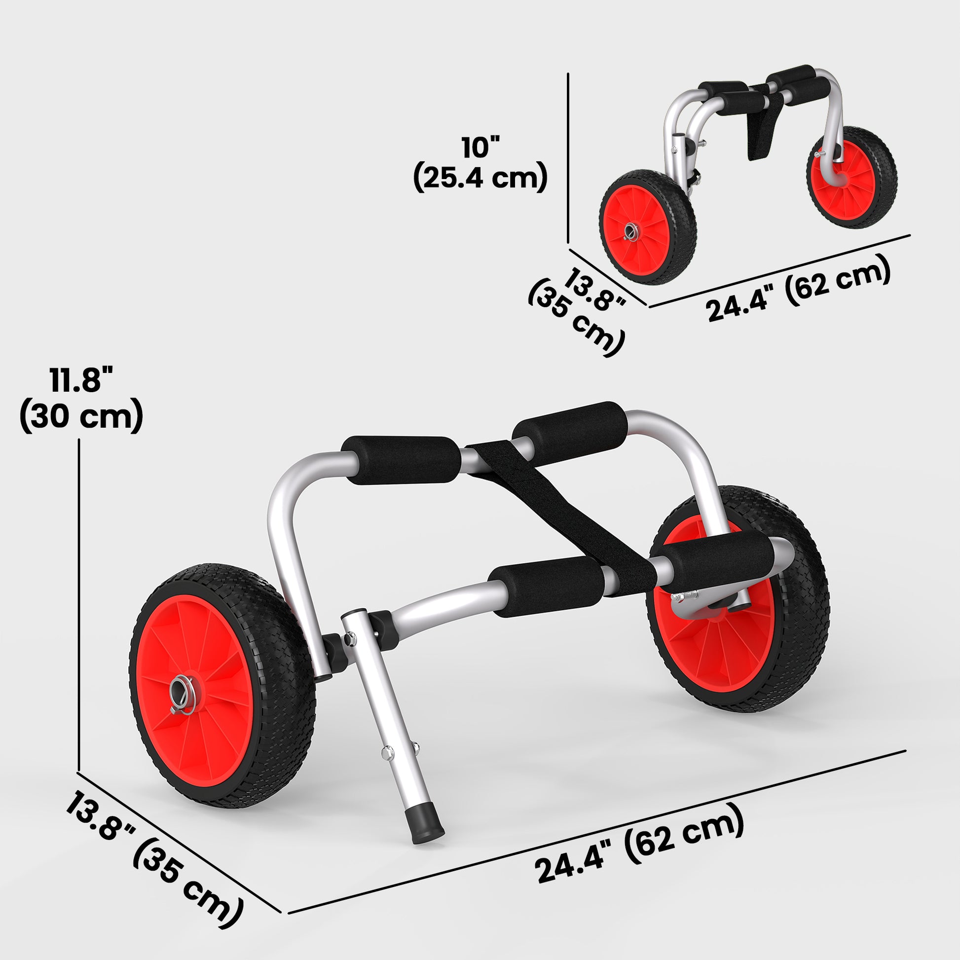 Soozier Kayak Cart, Foldable Canoe Trolley Cart with 10'' Solid Tires, Nonslip Support Foot & Tie-Down Straps, for Kayak