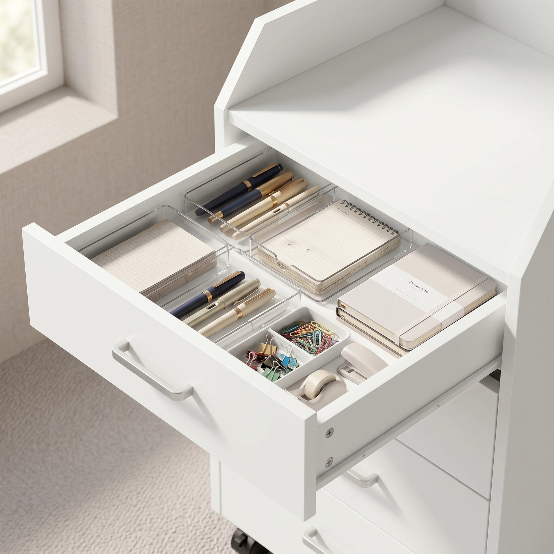 4-Drawer Vertical Mobile Filing Cabinet, File Cabinet with Lockable Wheels for Home Office, White