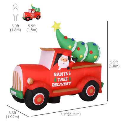 6ft Christmas Inflatable Santa Claus Driving A Truck with LED Lights, Blow-Up Outdoor LED Yard Display for Lawn, Garden,