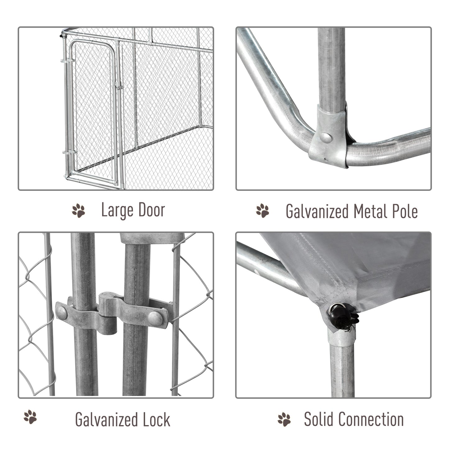 Dog Kennel Outdoor Run Fence with Roof, Steel Lock, Mesh Sidewalls for Backyard & Patio, 9.8' x 9.8' x 7.7'