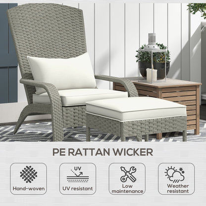 Wicker Adirondack Chair with Ottoman, Patio Cushioned Muskoka Chair, Outdoor Fire Pit Chair with High-back and Armrests,