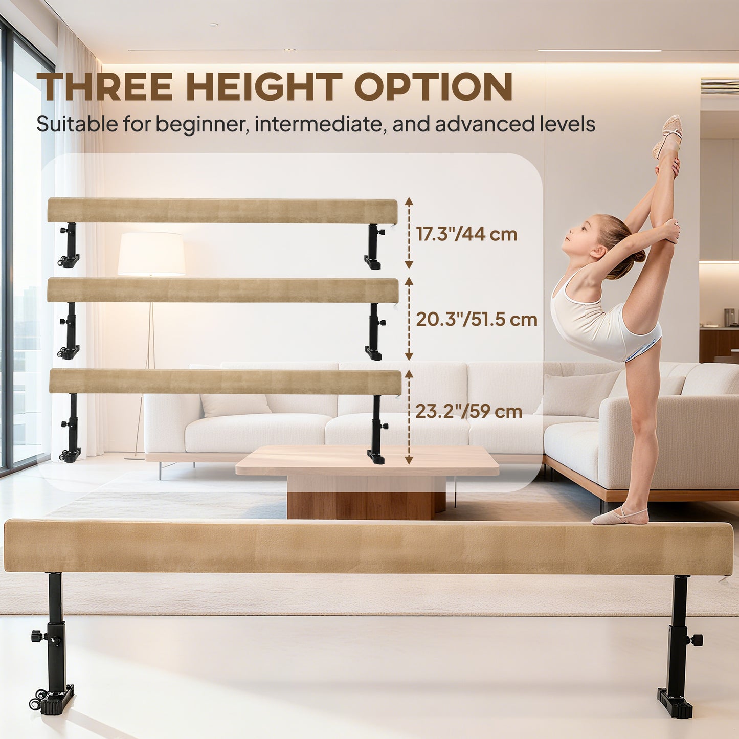 Soozier 7.5ft Adjustable Balance Beam, Gymnastics Beam with Wheels, Gymnastics Equipment for 6+ Years Old Training, Prac