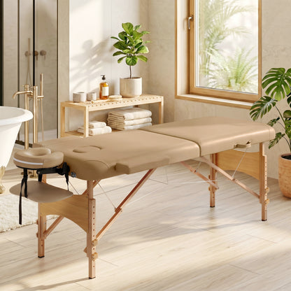 Height Adjustable Professional Salon Spa Facial Couch Bed, Portable Folding Massage Table, Light Brown