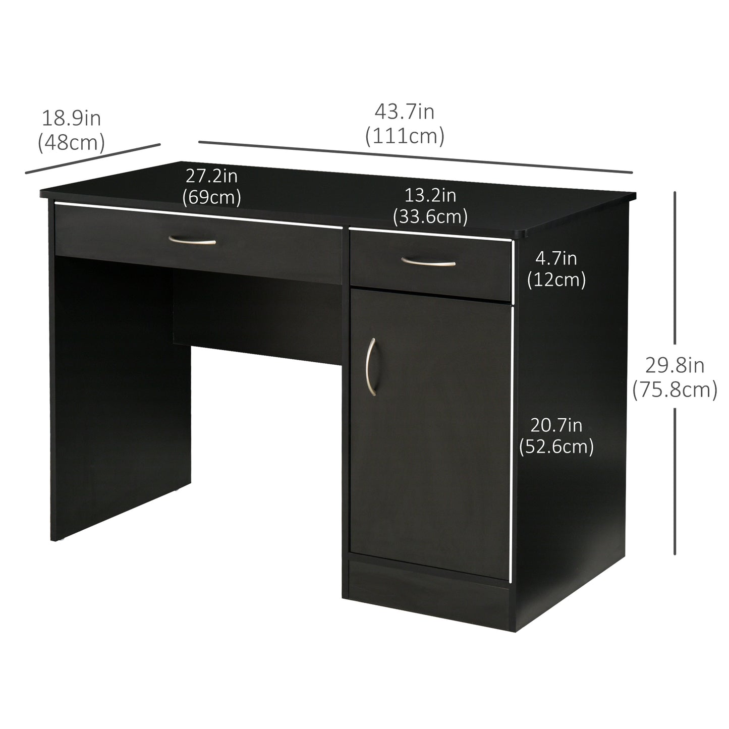 Computer Desk with Storage Drawers, Study Writing Table with Cabinet Adjustable Shelf for Home Office Workstation Bedroo
