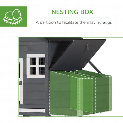 82" Chicken Coop Wooden Hen House Rabbit Hutch Poultry Cage Pen Outdoor Backyard with Nesting Box and Run, Grey