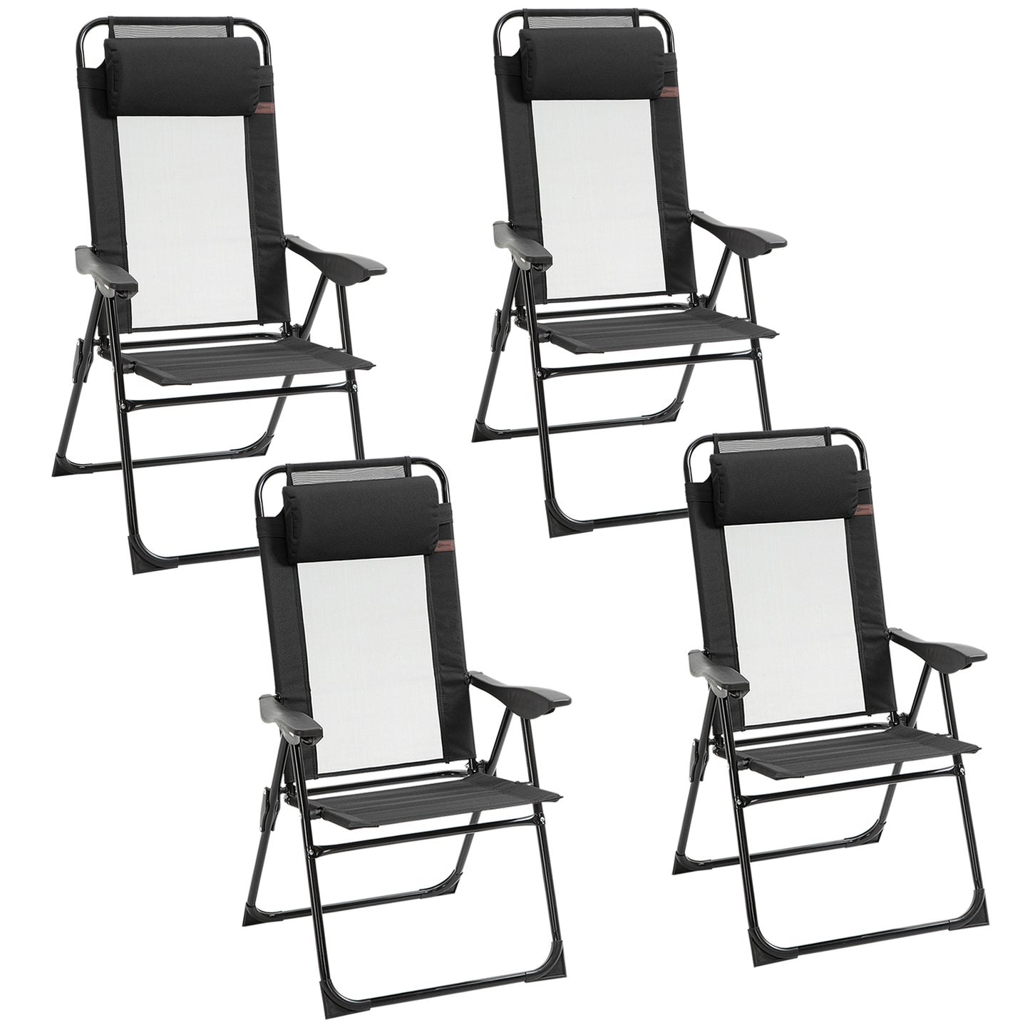 Set of 4 Camping Chairs, Outdoor Folding Lounge Chair Set with 5 Level Adjustable Backrest, Removable Headrest, Armrest 