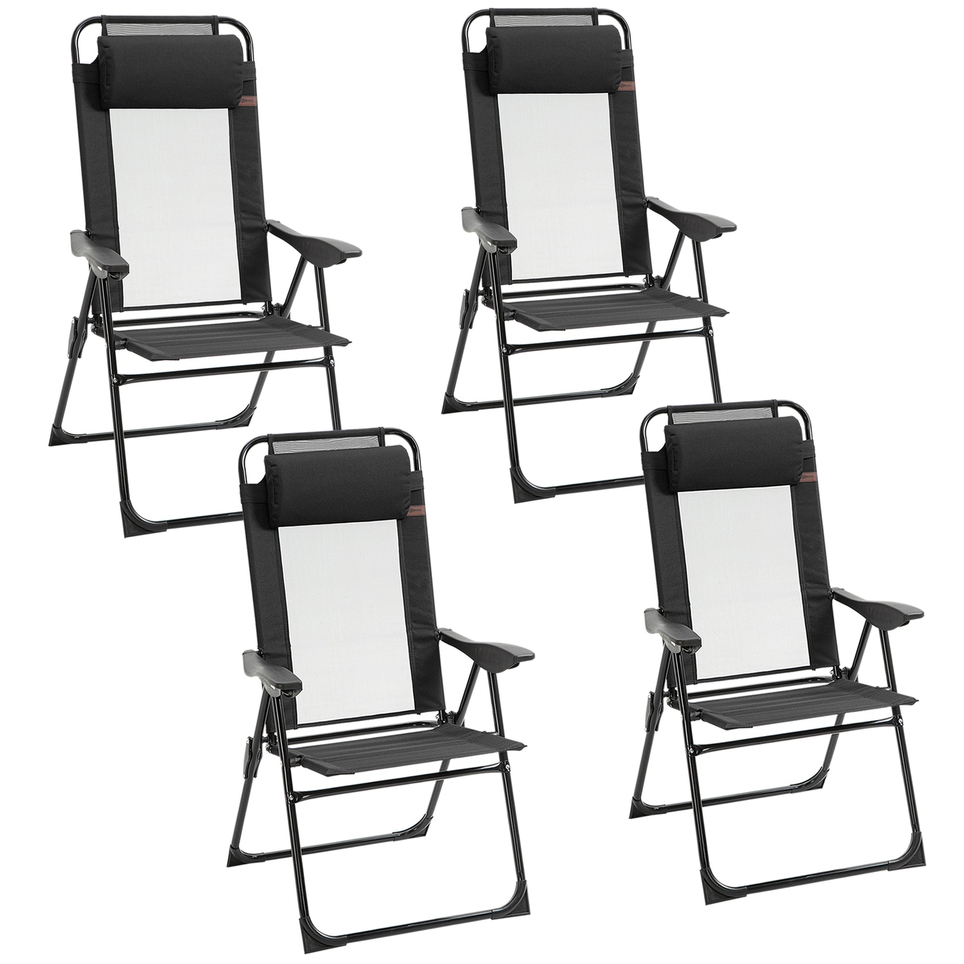 Set of 4 Camping Chairs, Outdoor Folding Lounge Chair Set with 5 Level Adjustable Backrest, Removable Headrest, Armrest 