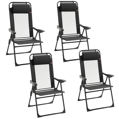 Set of 4 Camping Chairs, Outdoor Folding Lounge Chair Set with 5 Level Adjustable Backrest, Removable Headrest, Armrest 