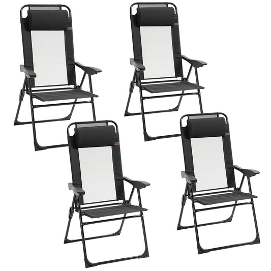 Set of 4 Camping Chairs, Outdoor Folding Lounge Chair Set with 5 Level Adjustable Backrest, Removable Headrest, Armrest 