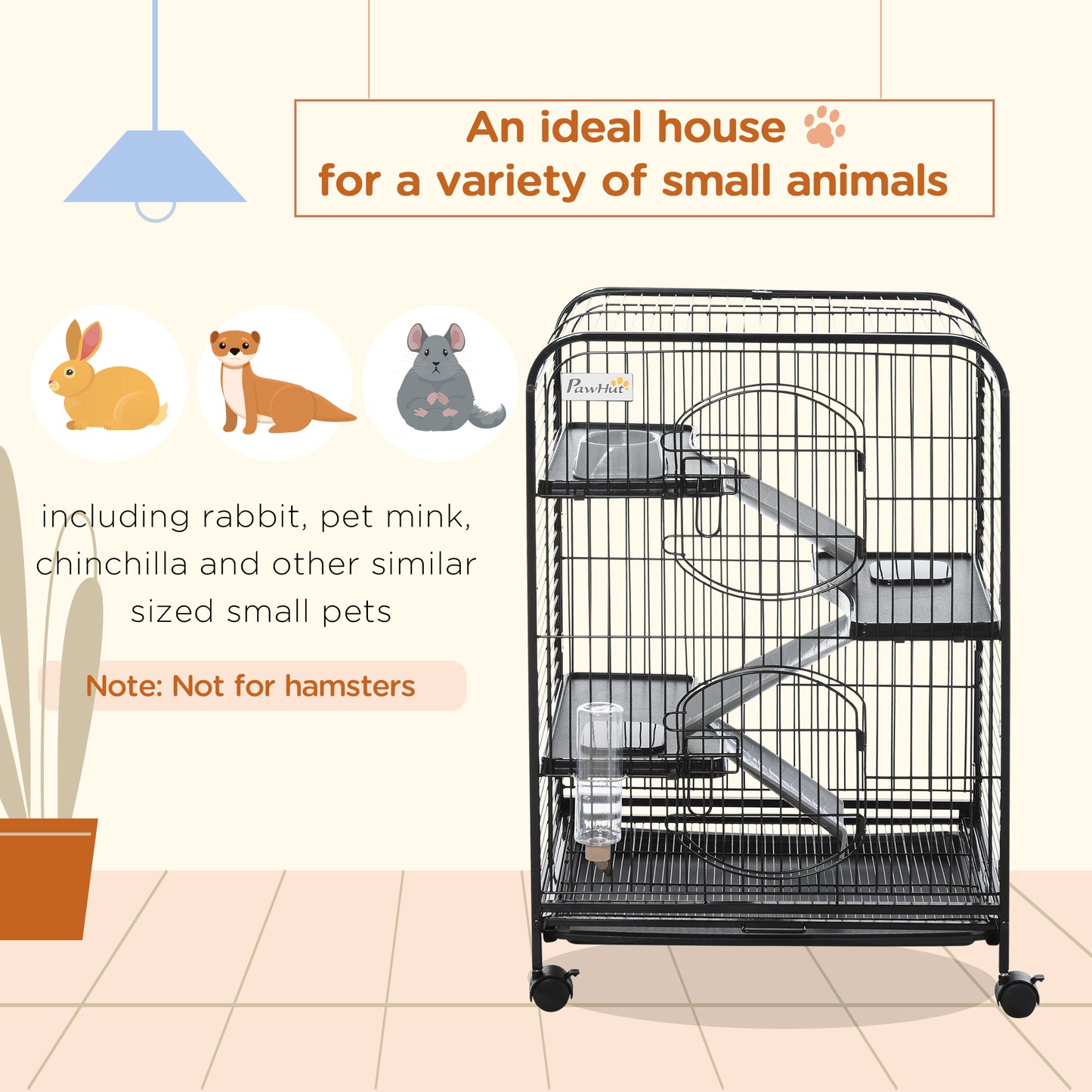 37"H Ferret Cage, 4-Tier Rolling Rabbit Ferret Chinchilla Squirrel Cage with Removable Tray, Platform, Ramp, Food Dish, 