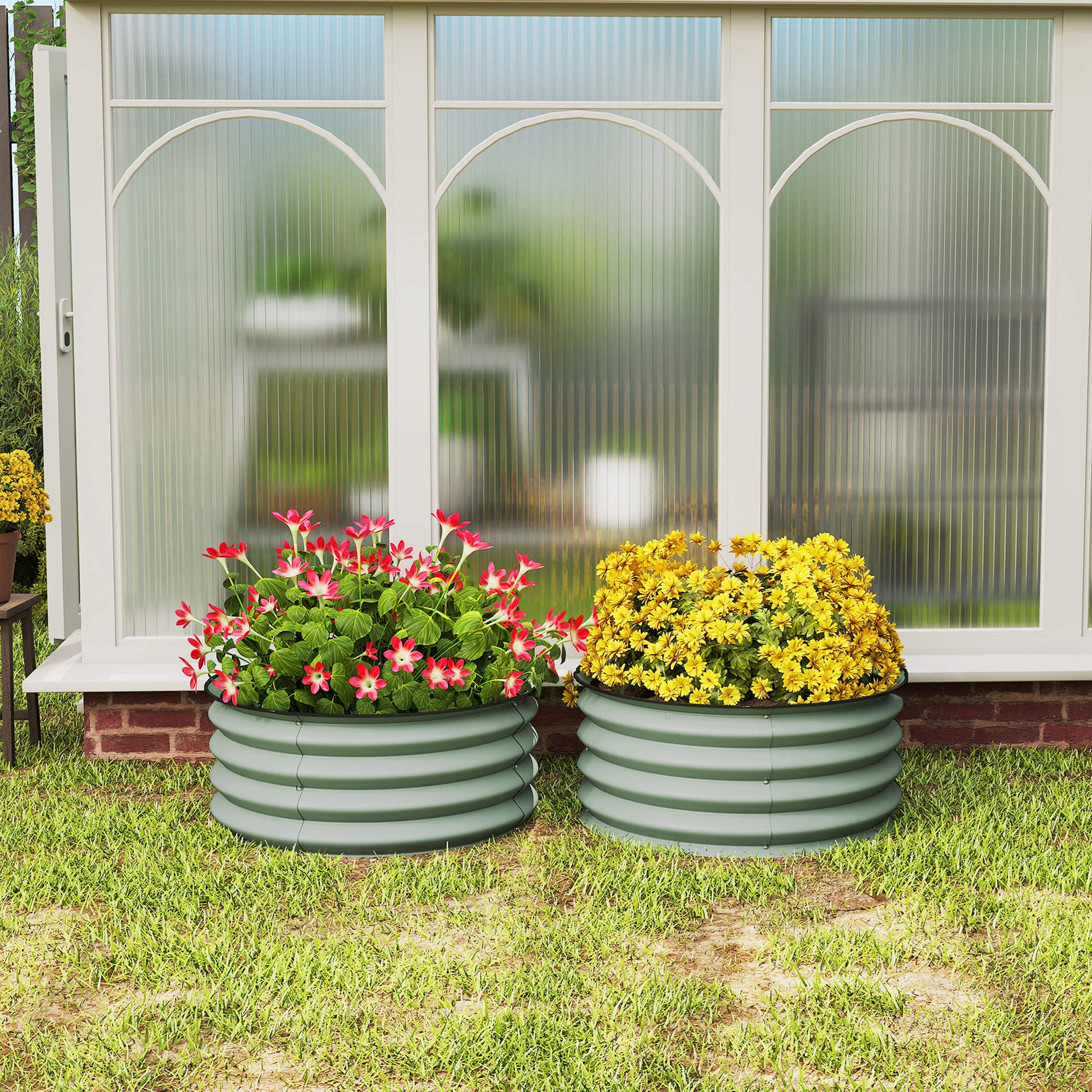 Set of 2 Raised Garden Bed, Metal Planter Box with Safety Edging, Easy-to-assemble Stock Tank, Green