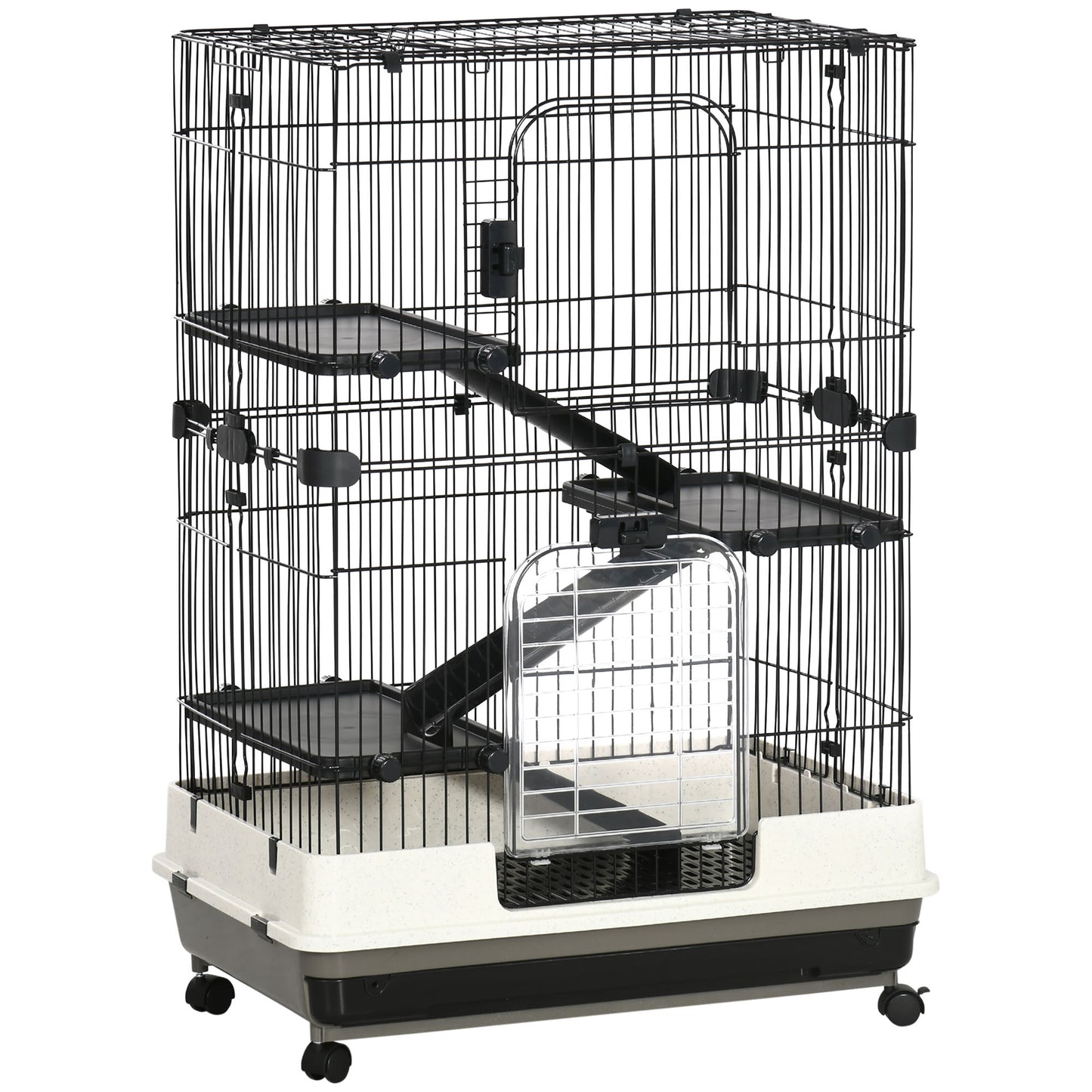 45"H Guinea Pig Cage, 4-Level Rabbit Cage for Ferret, Chinchilla, Hedghog, Bunny, Small Animal Habitat with Wheels, Slid