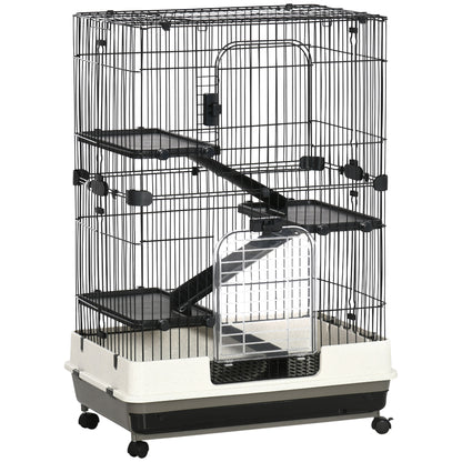 45"H Guinea Pig Cage, 4-Level Rabbit Cage for Ferret, Chinchilla, Hedghog, Bunny, Small Animal Habitat with Wheels, Slid