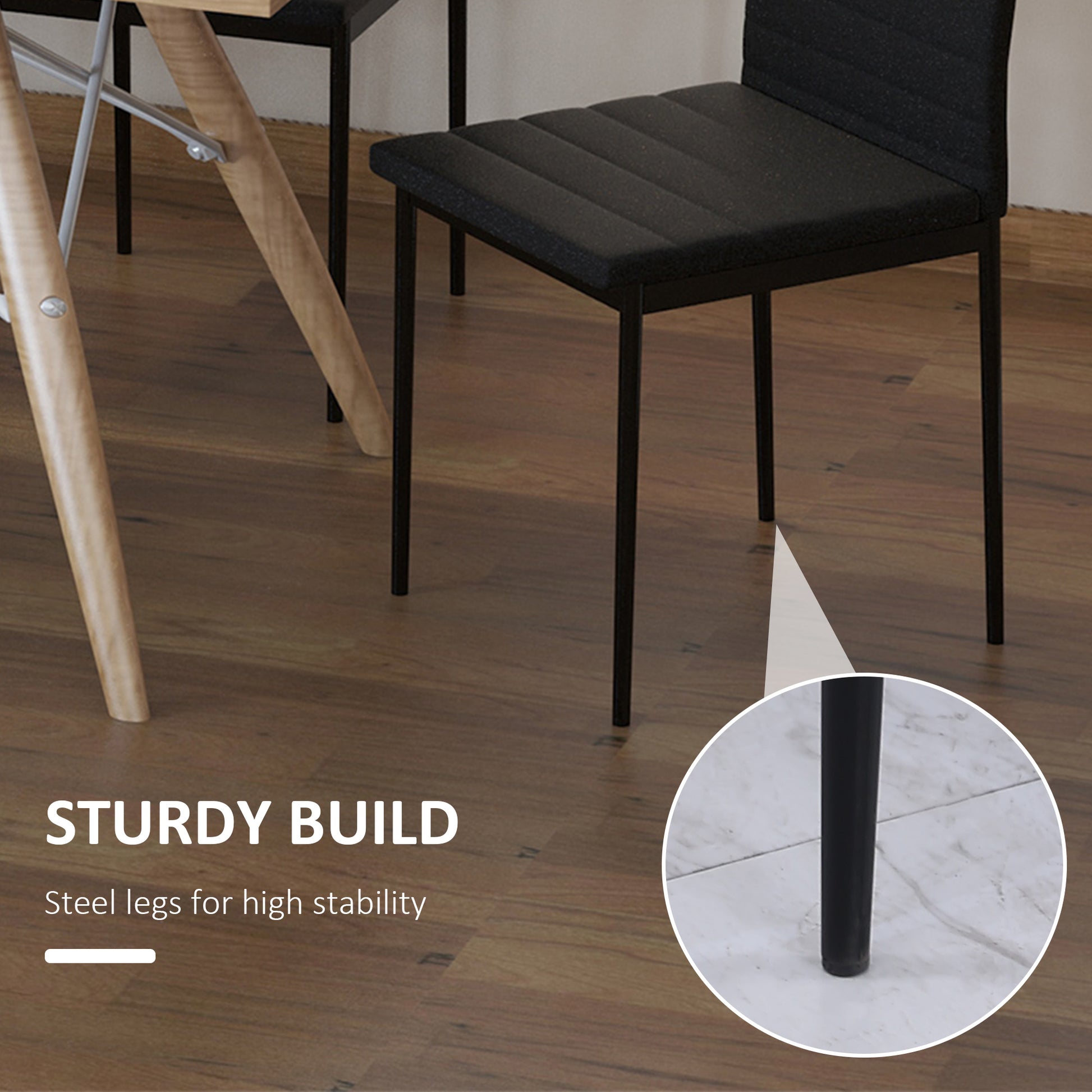 Modern Dining Chairs High Back Upholstered Linen Fabric with Metal Legs for Kitchen Black