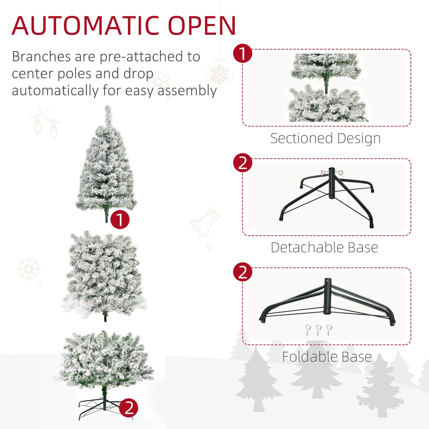 9 Feet Prelit Artificial Snow Flocked Pencil Christmas Tree, Slim Xmas Tree with Warm White LED Light, Holiday Home Xmas