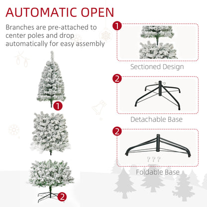 9 Feet Prelit Artificial Snow Flocked Pencil Christmas Tree, Slim Xmas Tree with Warm White LED Light, Holiday Home Xmas