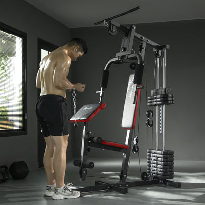 Soozier Home Gym Equipment Weight Training Machine, Multifunction Workout Machine with 143lbs Weight Stack for Full Body