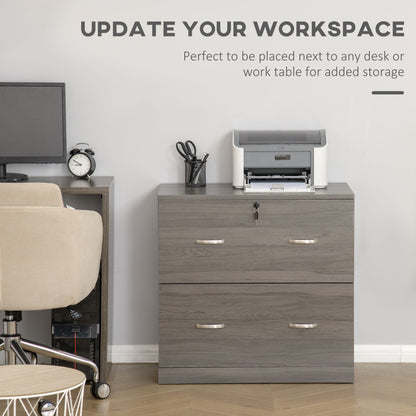 2 Drawer File Cabinet with Lock, Office Filing Cabinet, Hanging Bar for Letter Size, Home Office, Grey