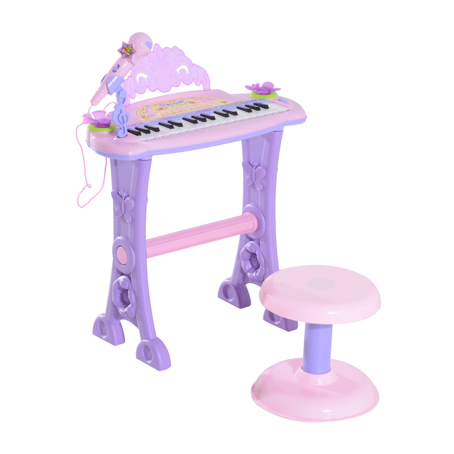 Qaba Kids Piano Electronic Keyboard Instrument with Microphone and Stool 32 Keys Musical Toy Organ Educational Gift for 