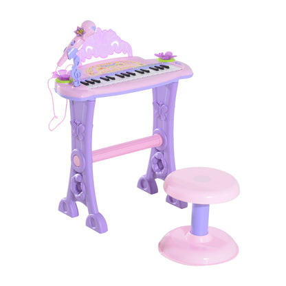 Qaba Kids Piano Electronic Keyboard Instrument with Microphone and Stool 32 Keys Musical Toy Organ Educational Gift for 