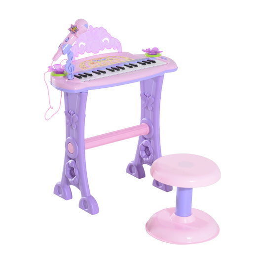 Qaba Kids Piano Electronic Keyboard Instrument with Microphone and Stool 32 Keys Musical Toy Organ Educational Gift for 