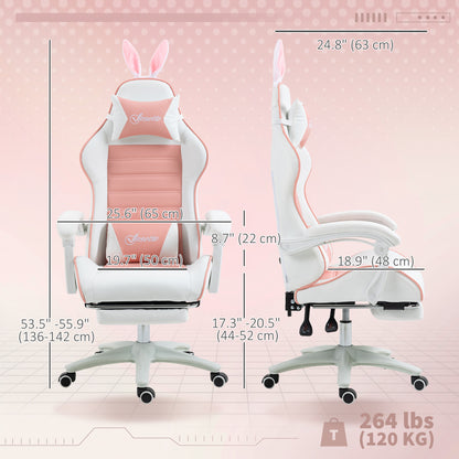 Cute Racing Gamer Chair, PU Leather Gaming Chair with Footrest, Headrest and Lumbar Support, Pink
