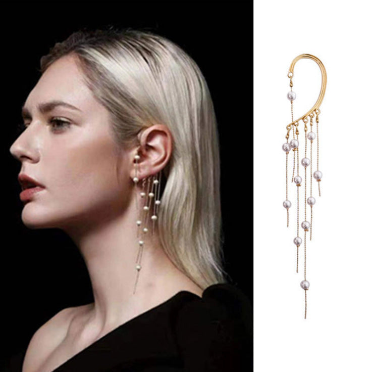Long Thin And Thin Temperament Fringed Pearl Earrings