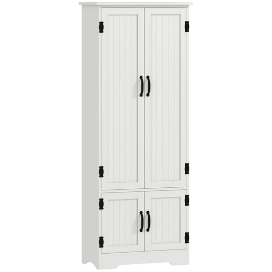 60" 4-Door Storage Cabinet Multi-Storey Large Space Pantry with Adjustable Shelves White