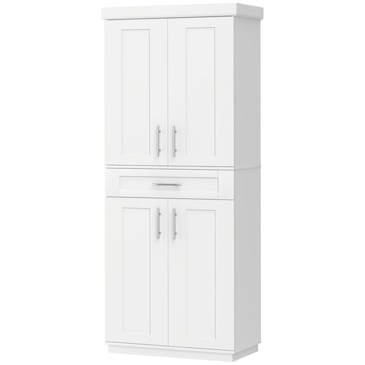 72" Storage Cabinet, Freestanding Kitchen Pantry Cabinet with 4 Doors, Drawer and 3 Adjustable Shelves, White