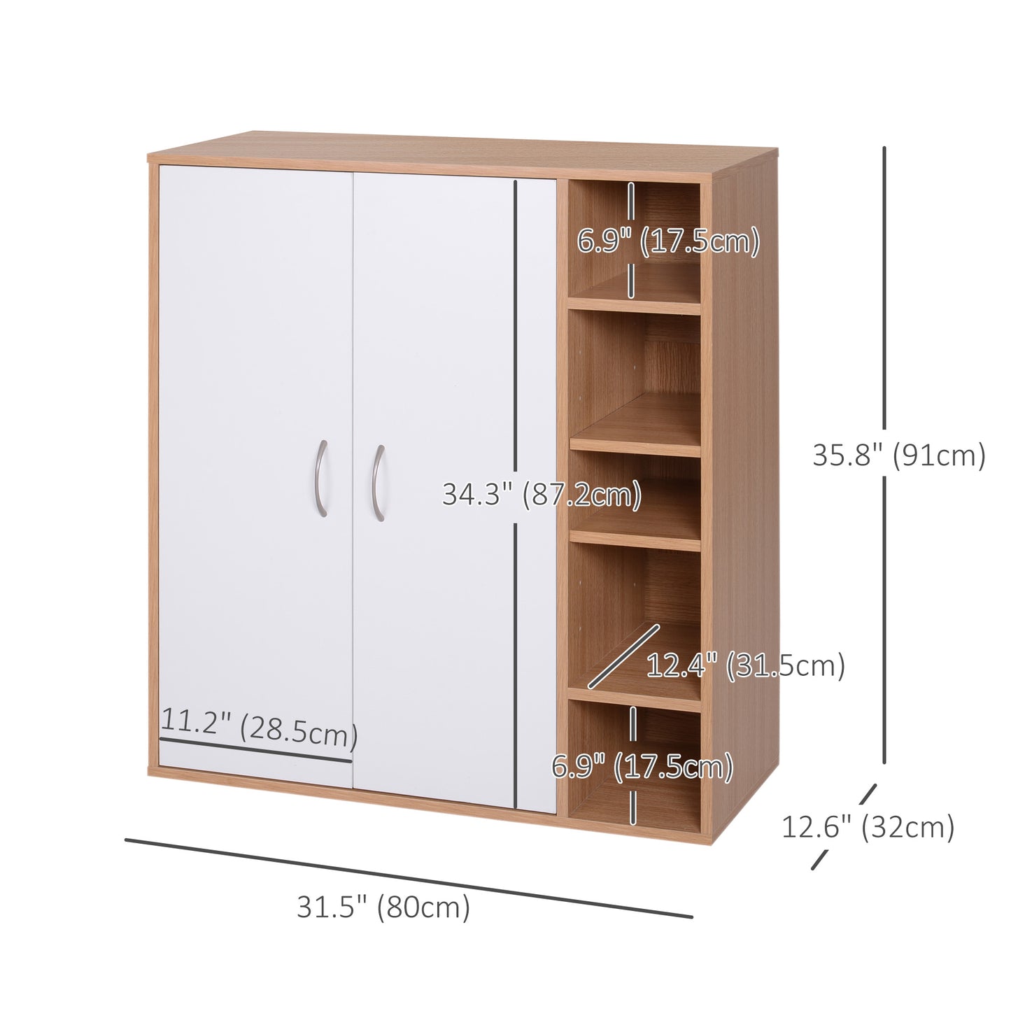 35.5" Shoe Cabinet, 3-Tier Free Standing Shoe Storage Cabinet with Adjustable Shelves and 5 Open Cubes for Entryway, Hal