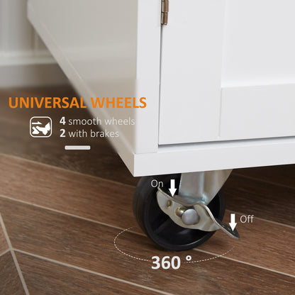 Kitchen Trolley Mobile Kitchen Island on Wheels Serving Cart Wooden Storage w/ Drawer and Towel Bar White