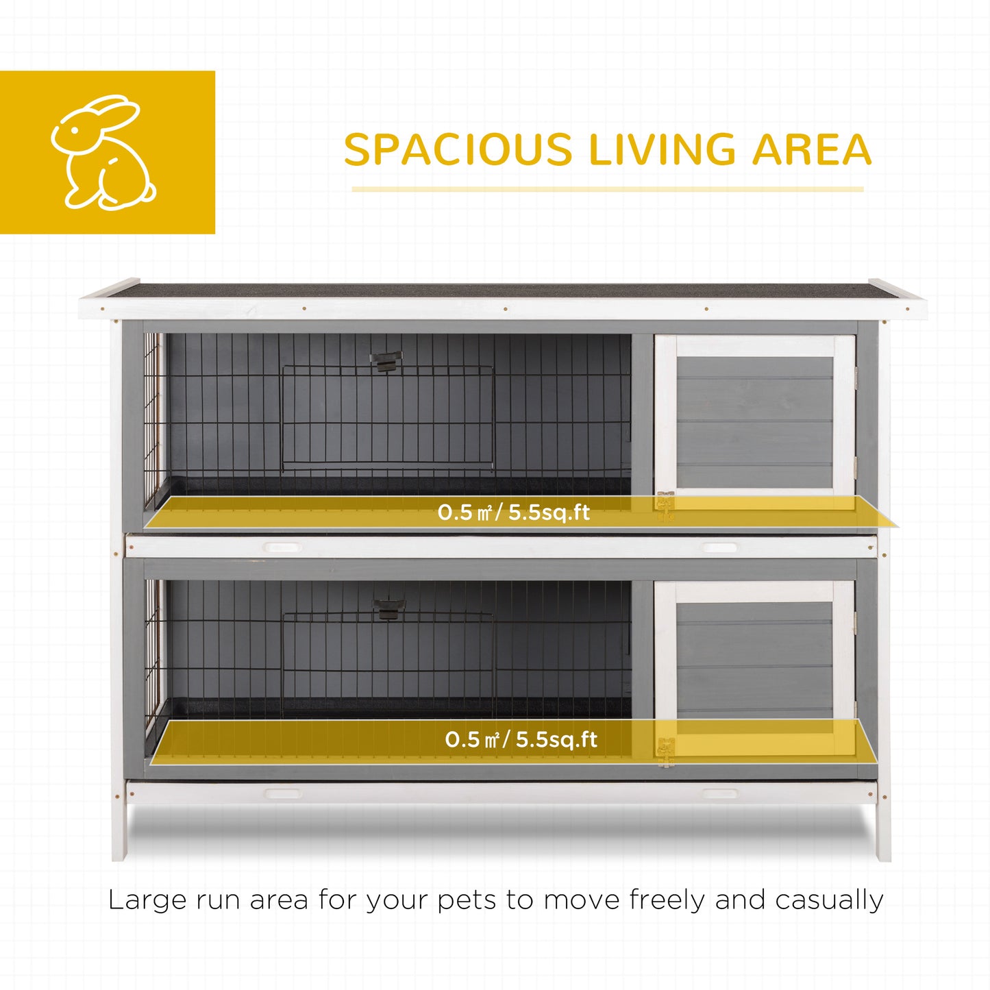 2 Tier Wooden Rabbit Hutch Bunny Pet House Wooden Coop Run, Grey