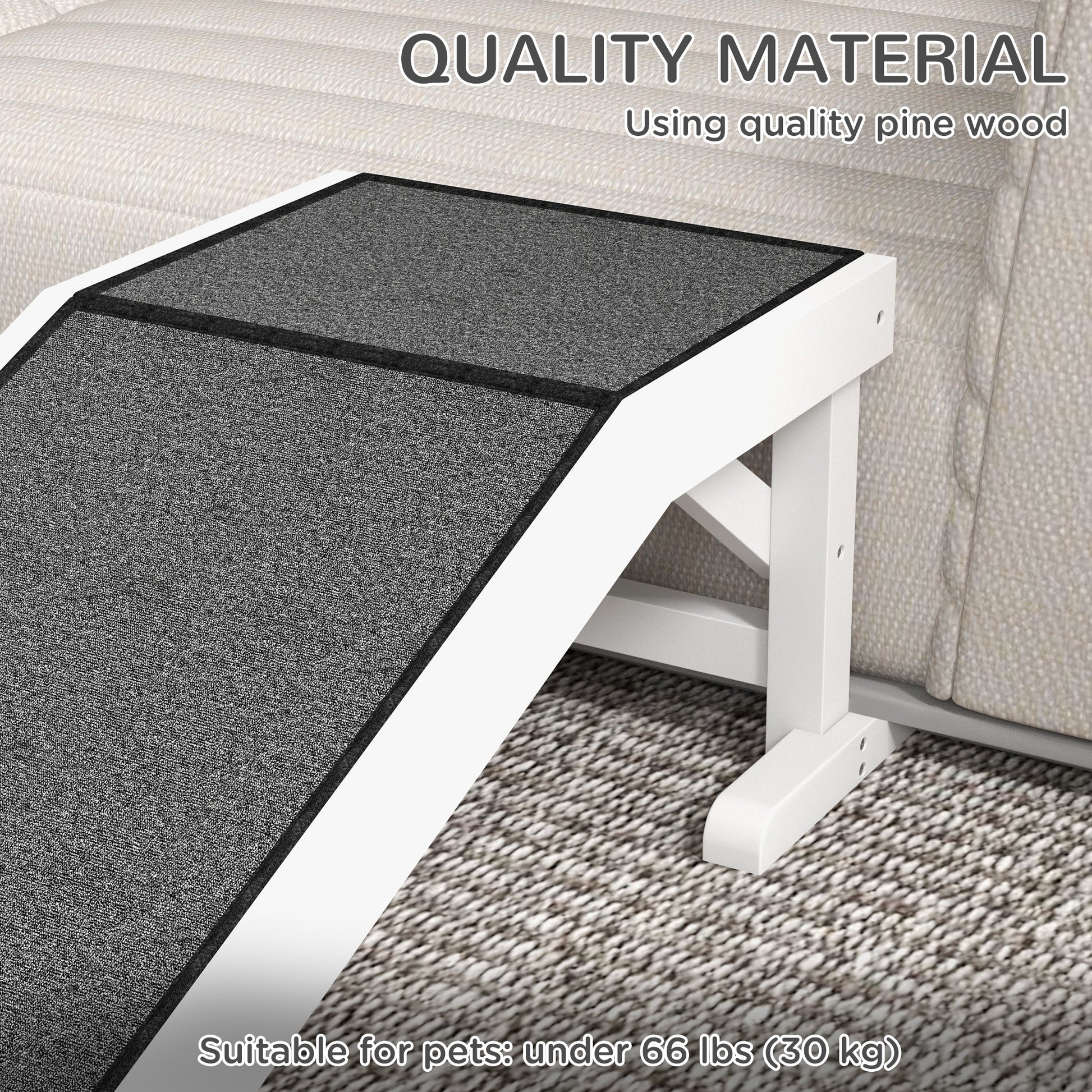 Pet Ramp, Bed Steps for Dogs Cats with Non-slip Carpet, 49"L x 16"W x 14"H, White Grey