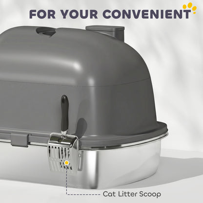 Enclosed Stainless Steel Litter Box, Metal Cat Litter Box with Scoop, Deodorizer Bag, Handle, Easy to Clean